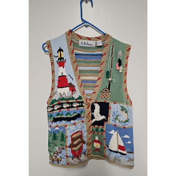BellePointe Jackets & Blazers - BellePointe Nautical Vest Womens Size Large Cottagecore Lighthouse By the Sea